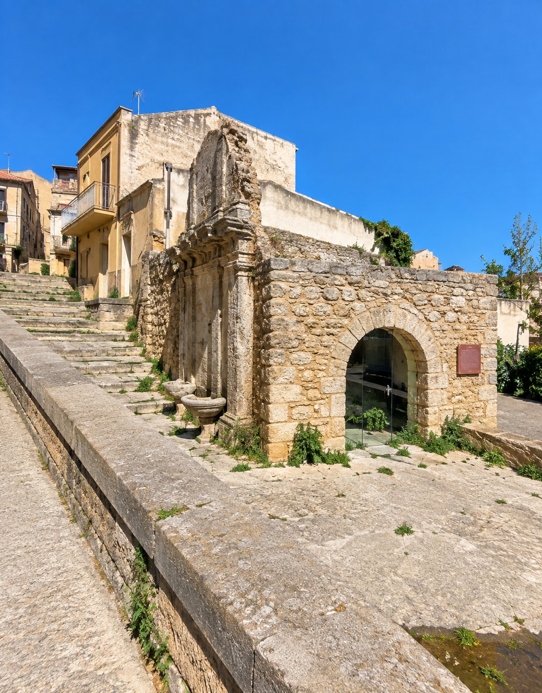 Antica fontana in pietra nel centro storico di Alcamo